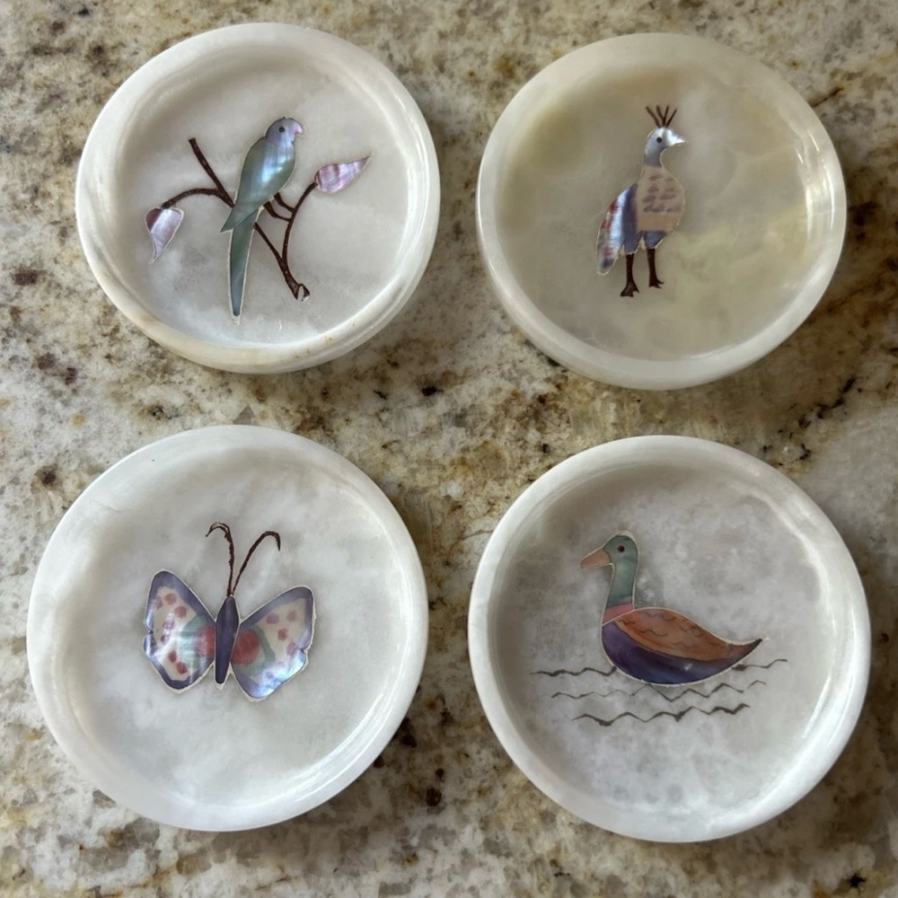 Mid Century Mother Of Pearl In Laid Coasters